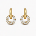 Gold hoop earrings with diamond accents on a white background

