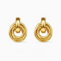 Pair of gold hoop earrings on a white background


