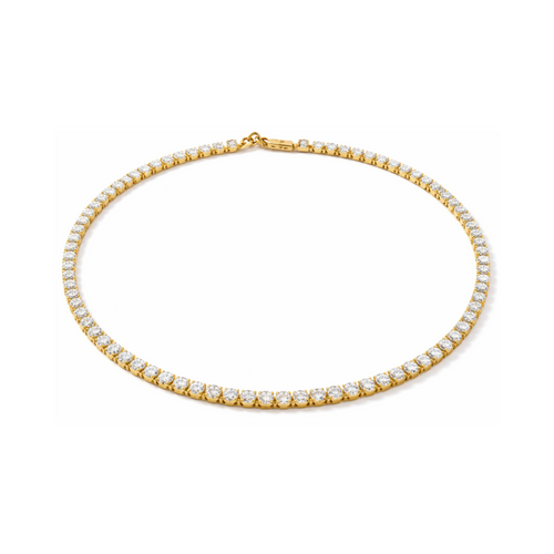 Gold necklace with diamonds on a white background

