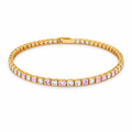 Gold bracelet with pink and clear gemstones on a white background

