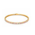 Gold bracelet with pink gemstones on a white background

